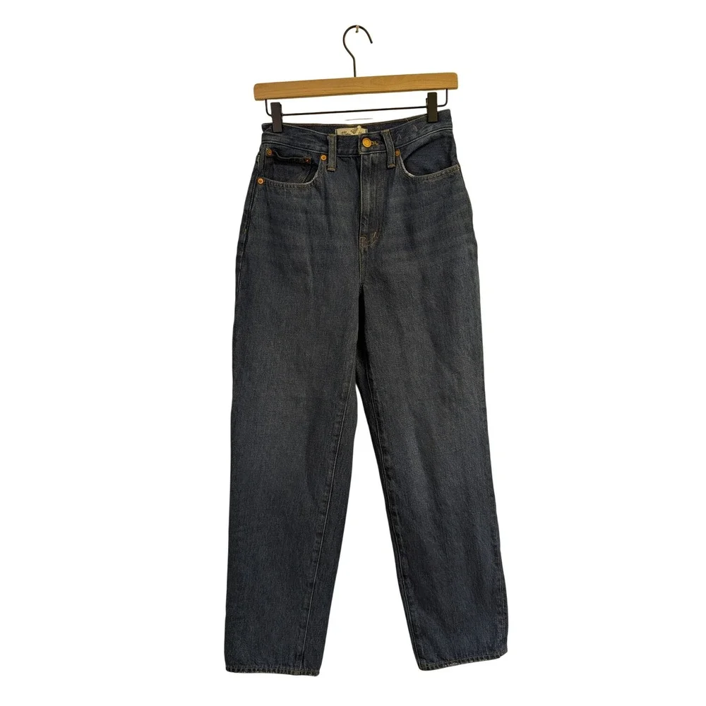 Madewell Baggy Straight Jeans Slouchy Rigid Denim‎ Hemp Dark Worn Indigo Wash 25